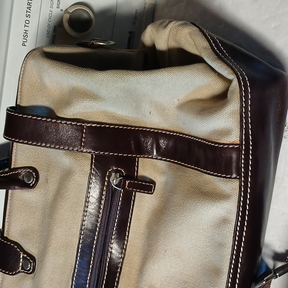 LEVENGER Canvas LEATHER Trim TOTE BAG PURSE BROWN & Tan - Picture 2 of 10